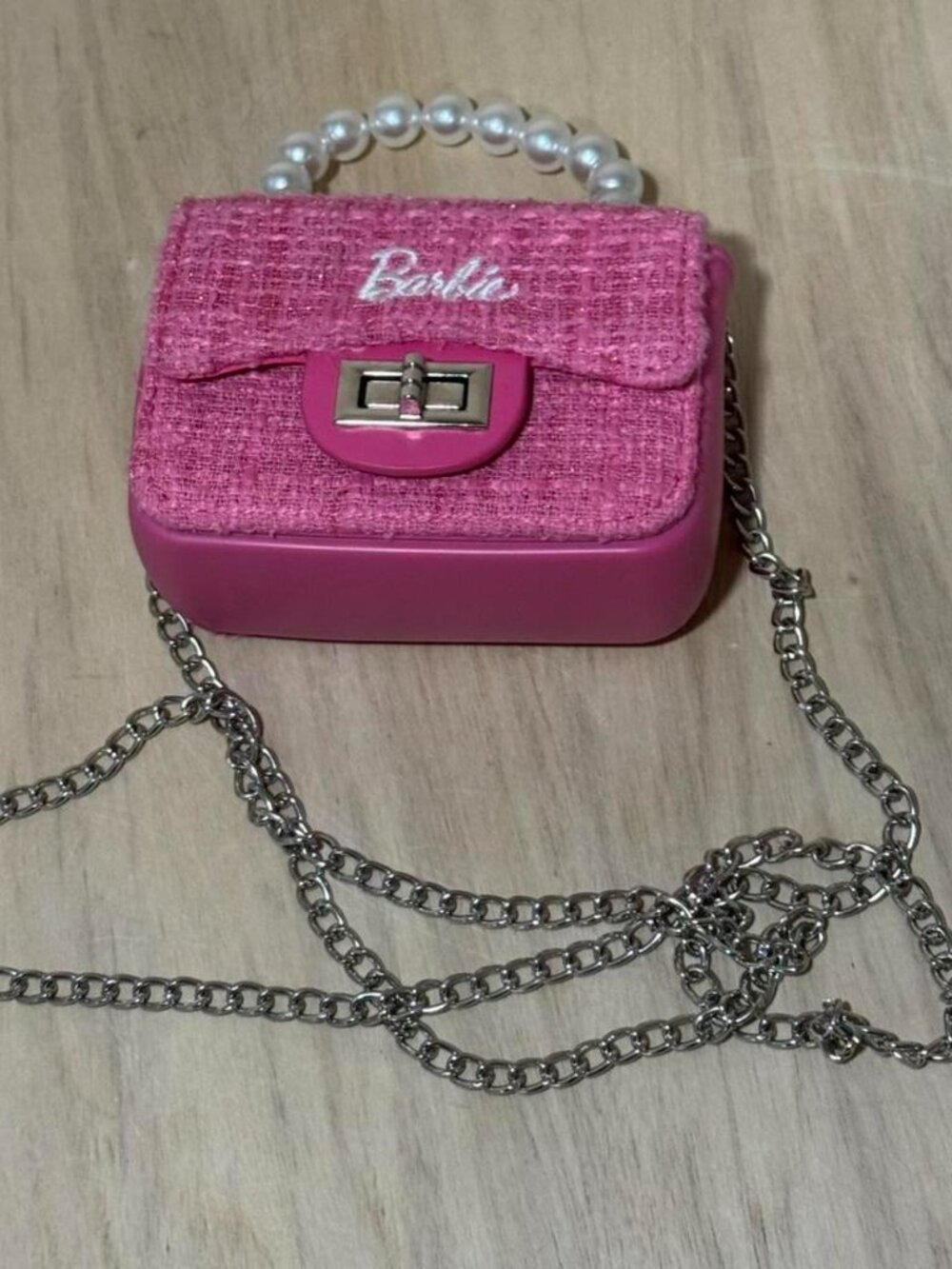 Barbie Pink Tweed Mini Pearl Handbag - Picture 4 of 4